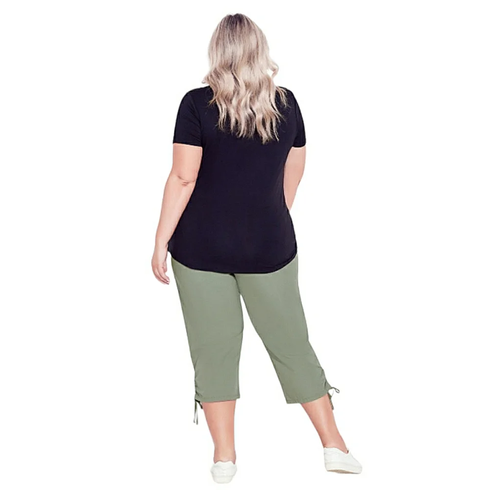 Avenue High Waist Elastic Waistband Drawstring Cinch Legs Gray Cropped Capris 16 - Picture 2 of 16
